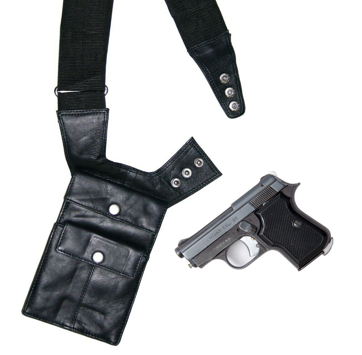 Black Men’s Leather Shoulder Gun Holster Bag Hidden Tactical Pouch USA Seller