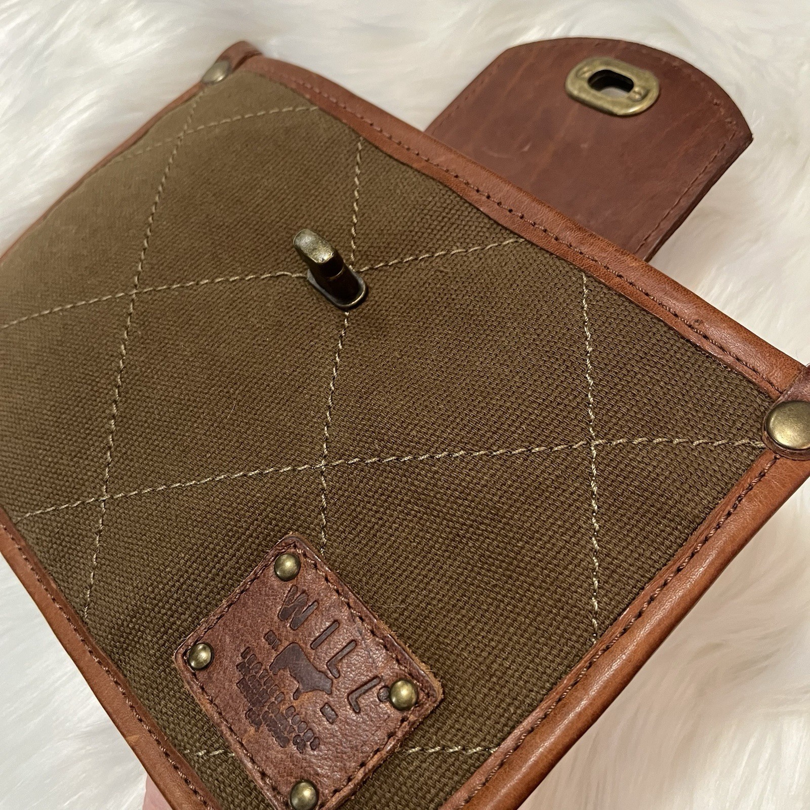 Will Leather Goods Quilted Canvas Pouch Bag Plaid Lined Olive Brown Eugene OR