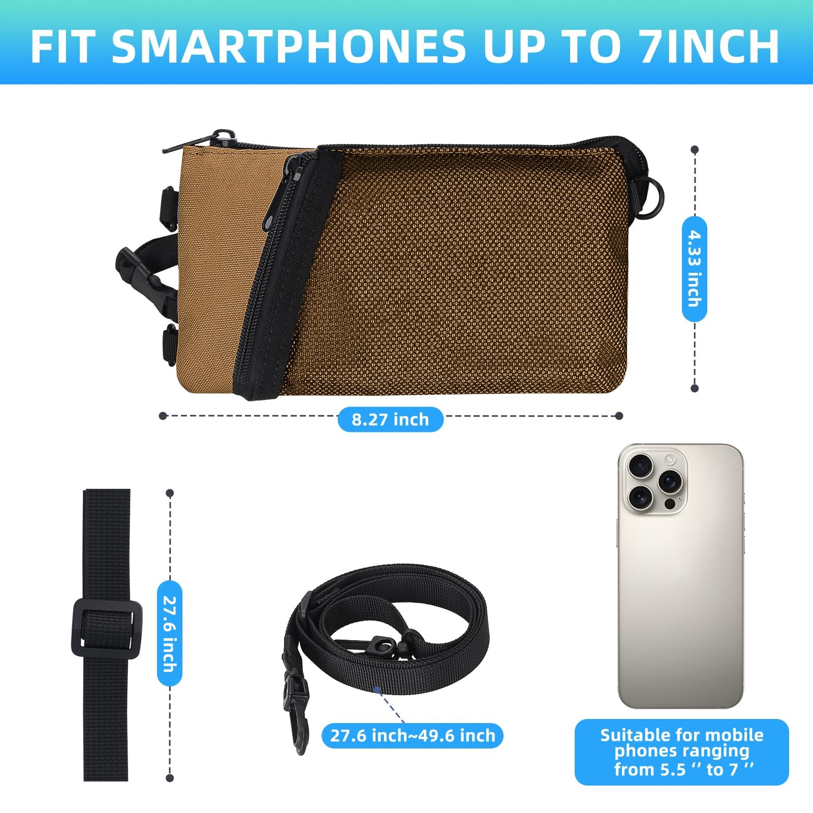 Small Crossbody Bag for Men, Horizontal Cell Pouch Fits up to 6.5″, Slim Slin…