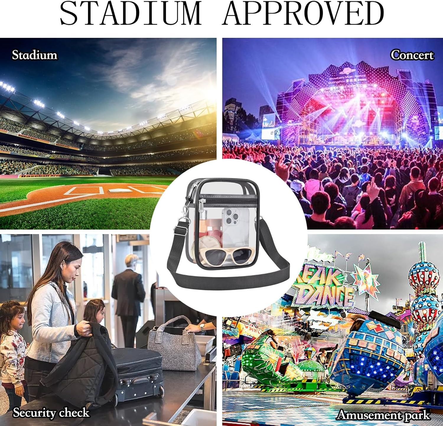 Stadium Approved Clear Purse Crossbody Bag for Concerts Sports Events Size Small