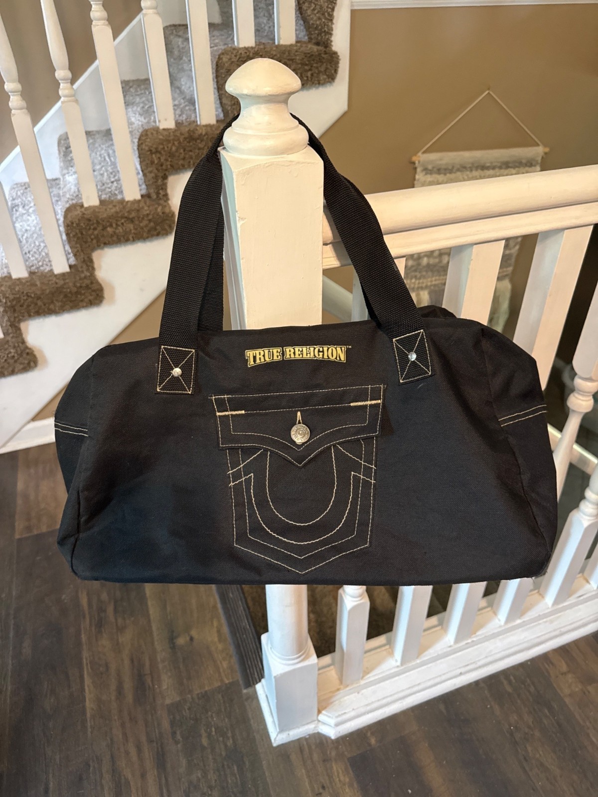 True Religion Black Canvas Travel Duffle Bag