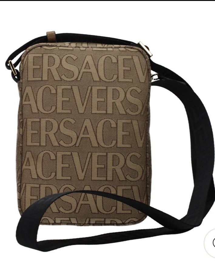 Versace Crossbody Canvas Fabric Allover Beige/brown $1200 Retail Authentic
