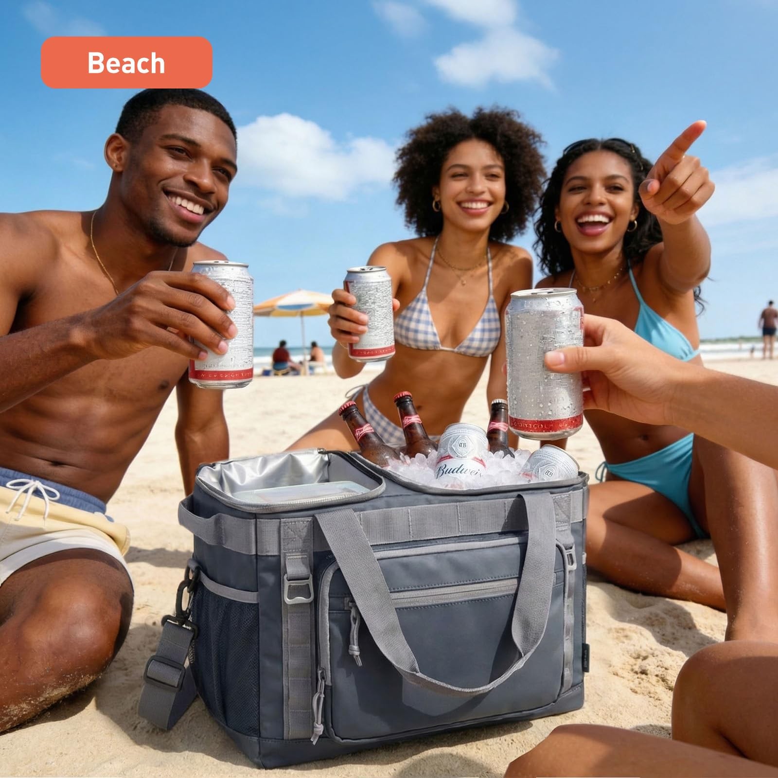 2-Zone Soft Cooler Bag 30/48Cans, Dry & Wet Insulated Beach Cooler, Lunch Bag…