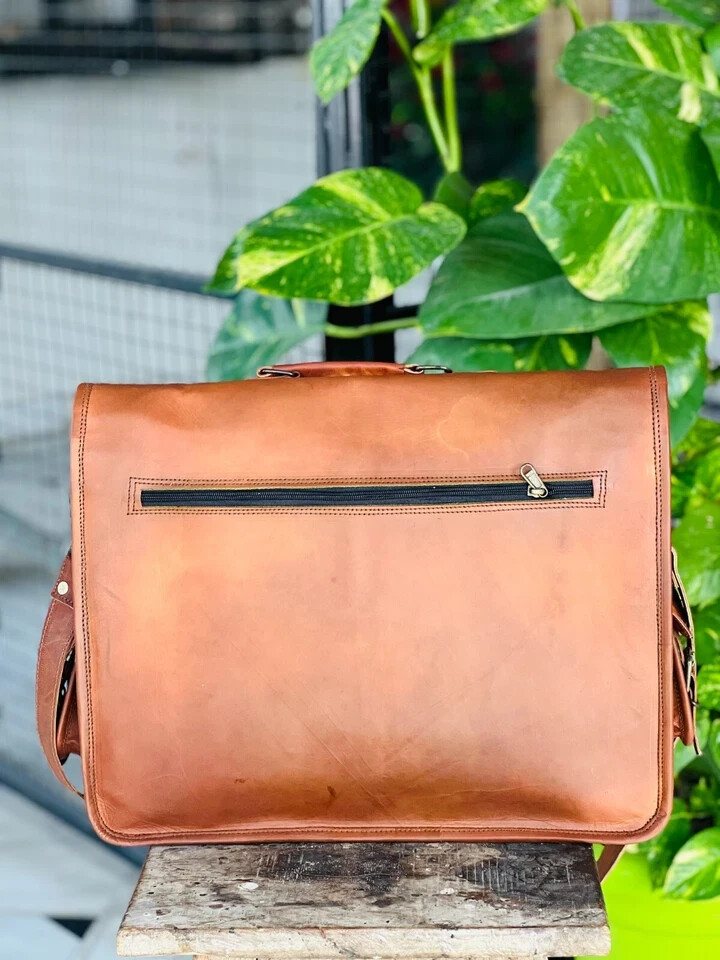 Financy Quality Leather Laptop Computer Bag/Satchel/Messenger Bag Brown 18x14x6″