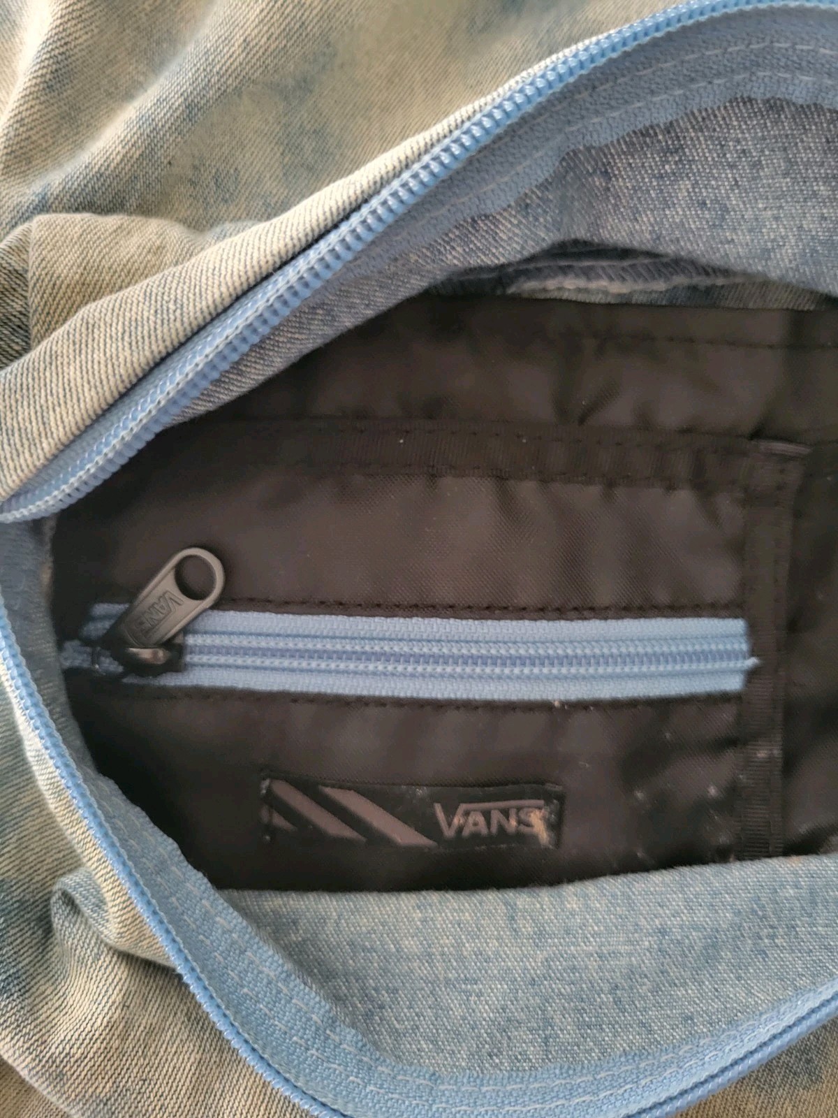 Vans Off The Wall Denim Tie Dye Wash Blue Jean School Backpack Leather Patch