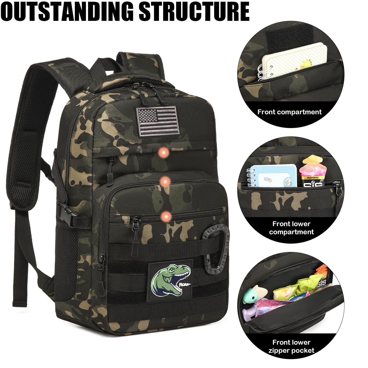 SunForMorning Tactical Backpack Army Molle Bookbag Military Boys Backpack for…