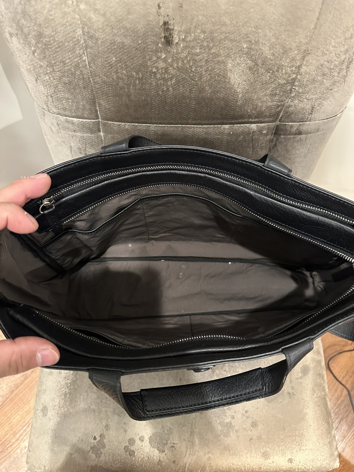 Container (Thailand) Black Leather Briefcase 16x12x4 w/ Shoulder Strap