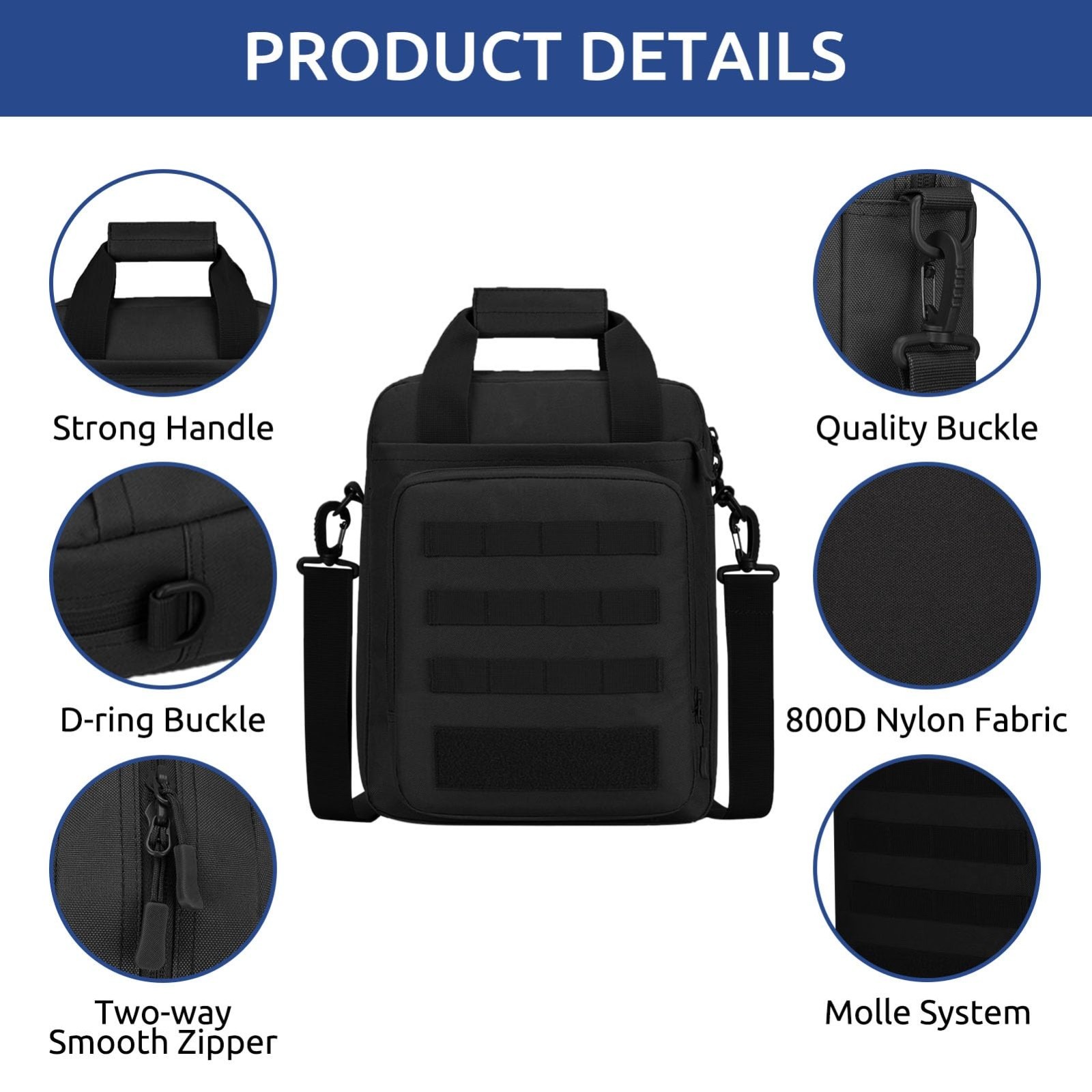 Heavy Duty Tactical Messenger Bag, MOLLE Laptop Briefcase, Shoulder Pack for Men