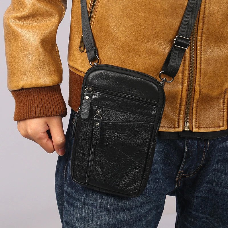 Men’s Genuine Leather Waist Pack Small Crossbody Bag Phone Pouch Belt Bag Compac
