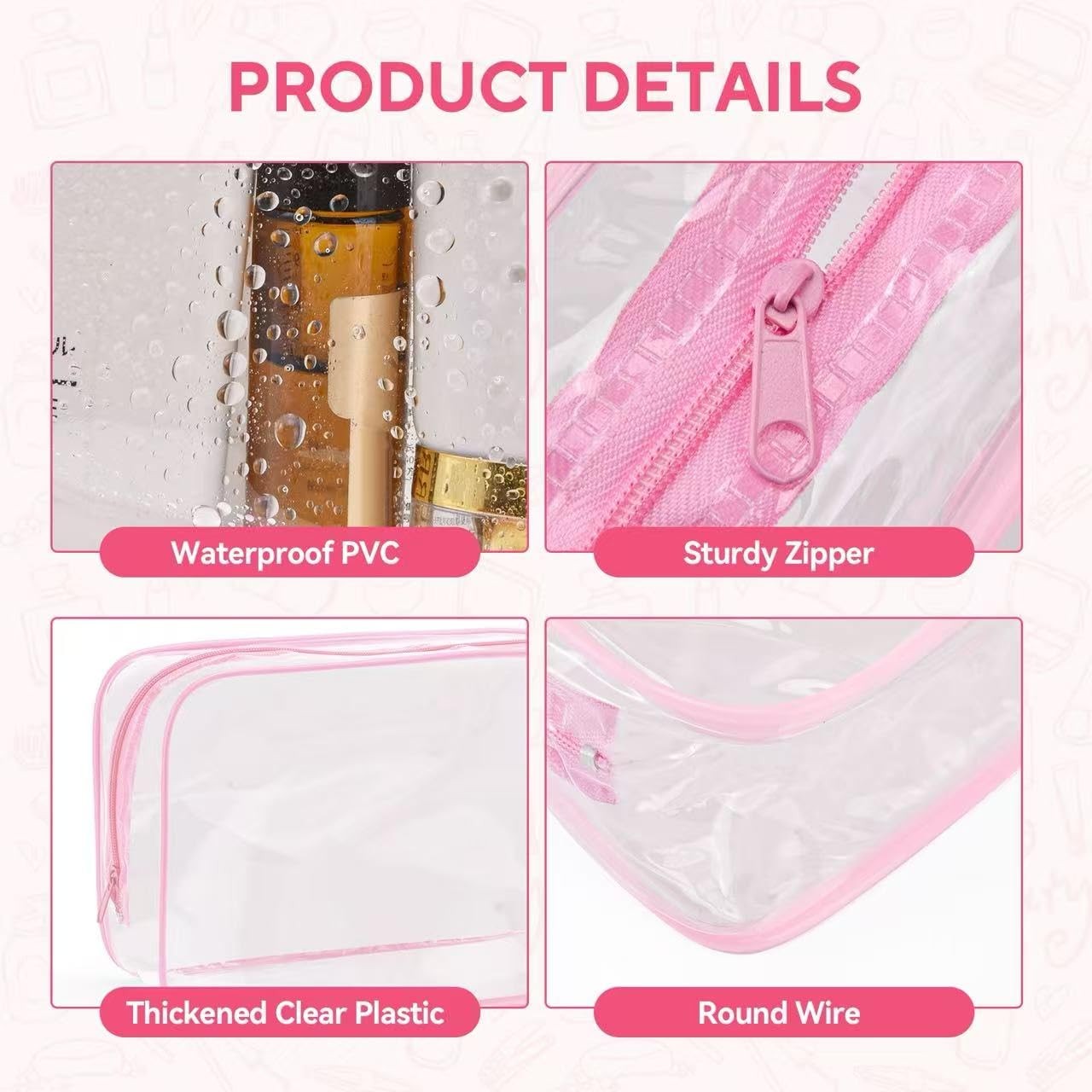 MZLUWM10 Pack Clear Cosmetic Bags Bulk Portable PVC Multicolor 01