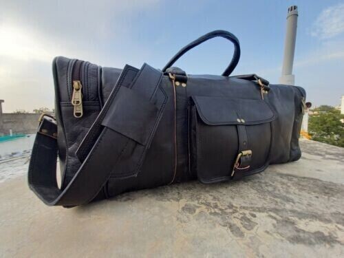 Gym Weekend Top-Quality Black Leather 36″ Men Travel Bag Genuine Duffel Luggage