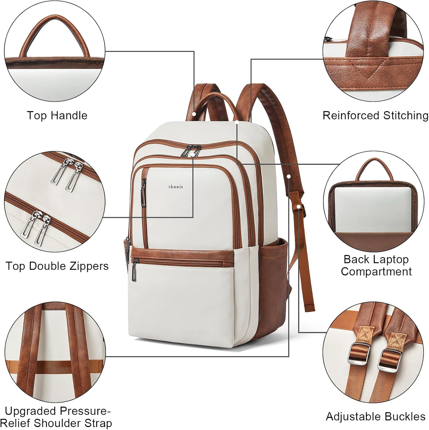 17 Inch Leather Laptop Backpack for Women, Travel Backpack with 6 Compartments