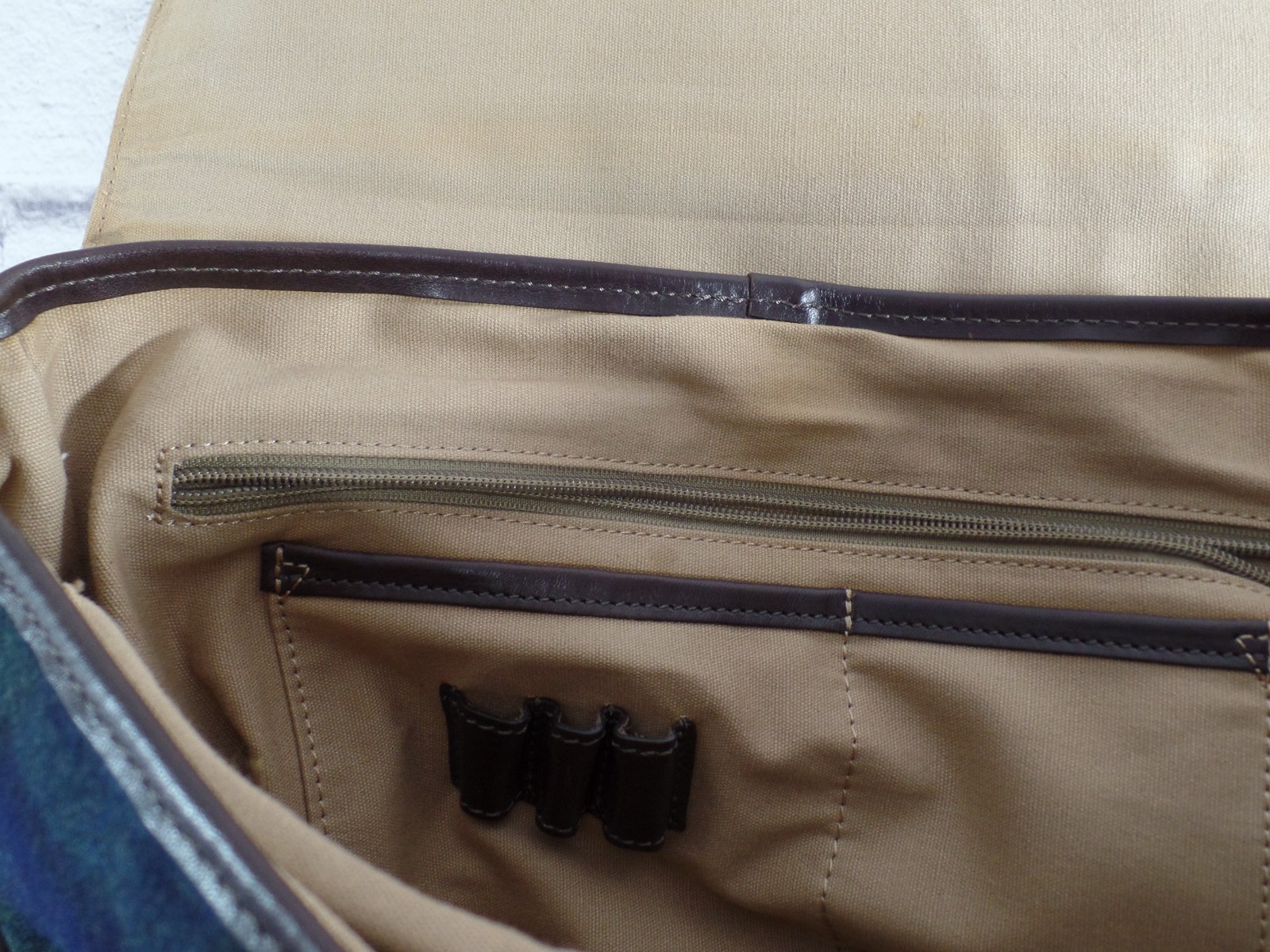 Men’s Peter Millar Briefcase Messenger Bag Tartan Wool Leather
