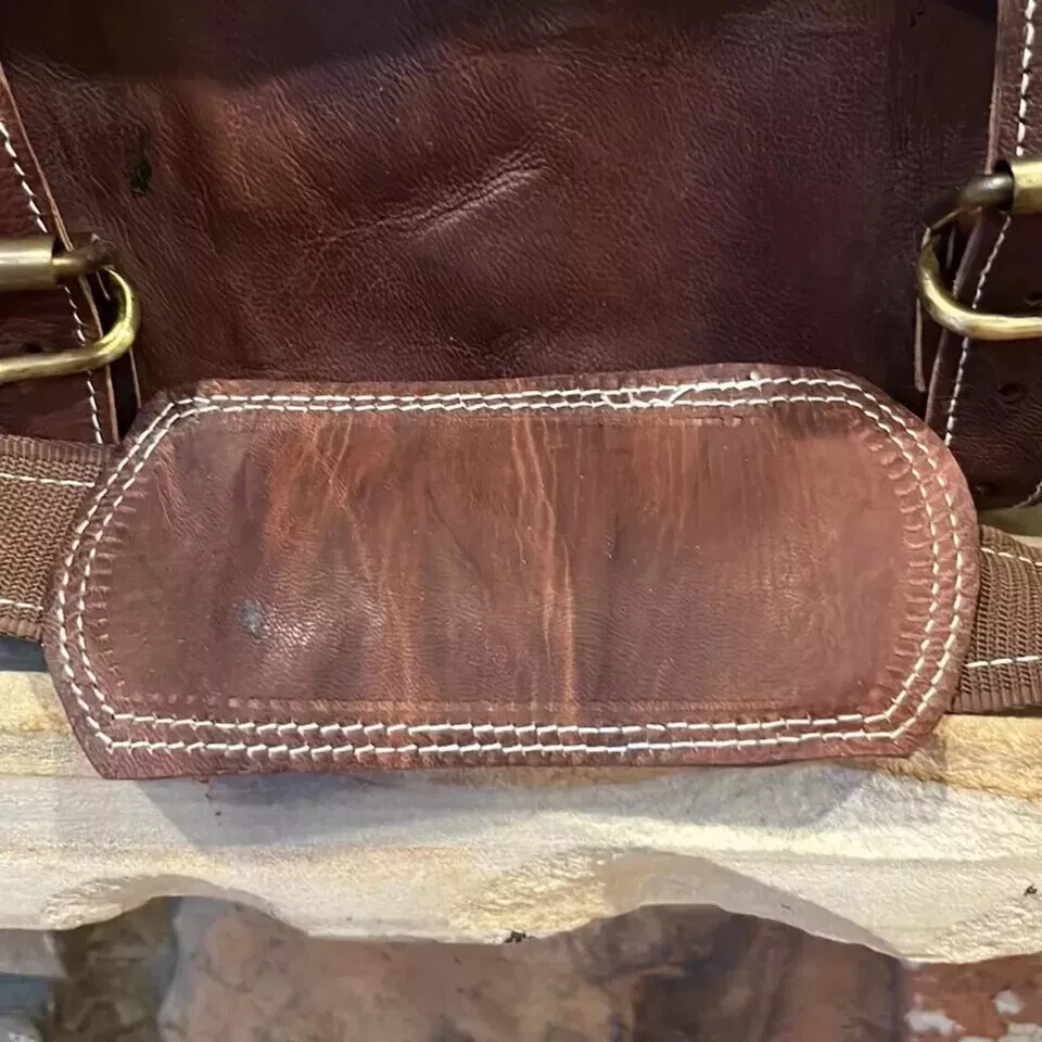 Rugged Dark Brown Leather Duffel Bag 22″ x 10″ x 10″