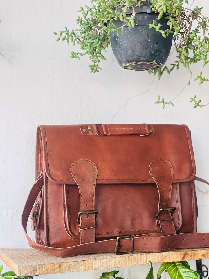 Eco friendly Bag Goat Leather Briefcase Shoulder Genuine