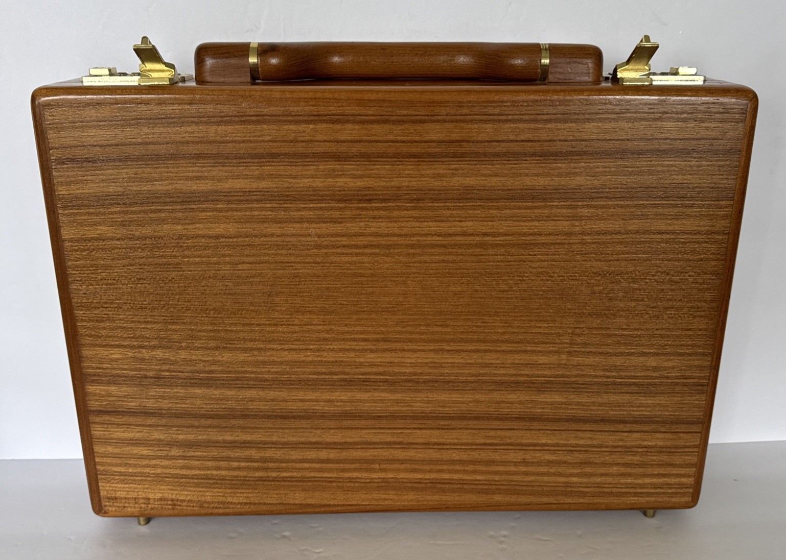 MCM Wood Briefcase Suede Interior Presto Locks Warm Red Tone with Instructions