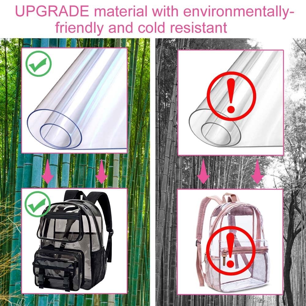 3 PCS Clear Backpack Heavy Duty See Through School Bag Sequins Transparent