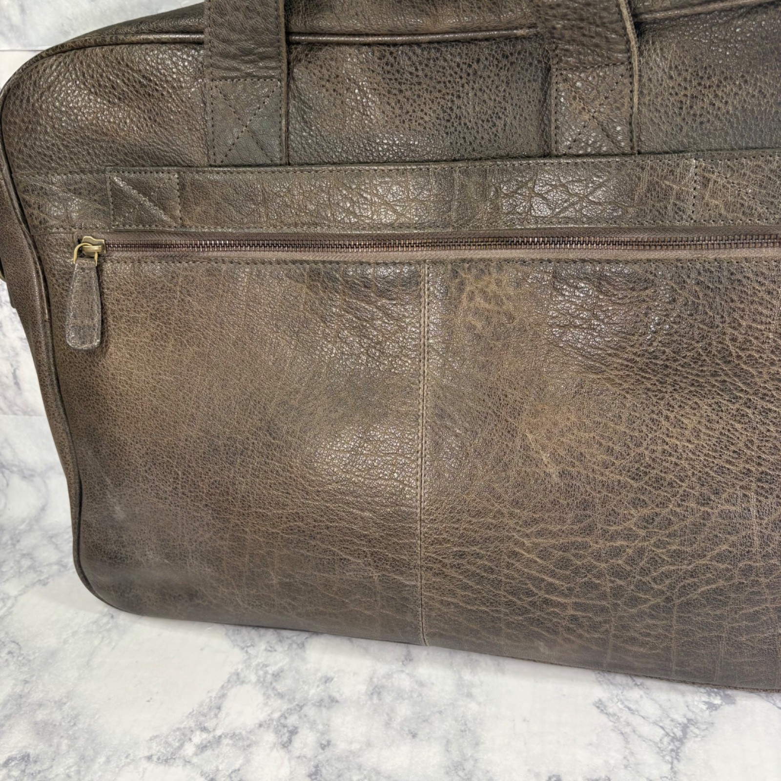 KomalC Vintage 18” Buffalo Leather Laptop Briefcase Office Bag Brown Cross Body