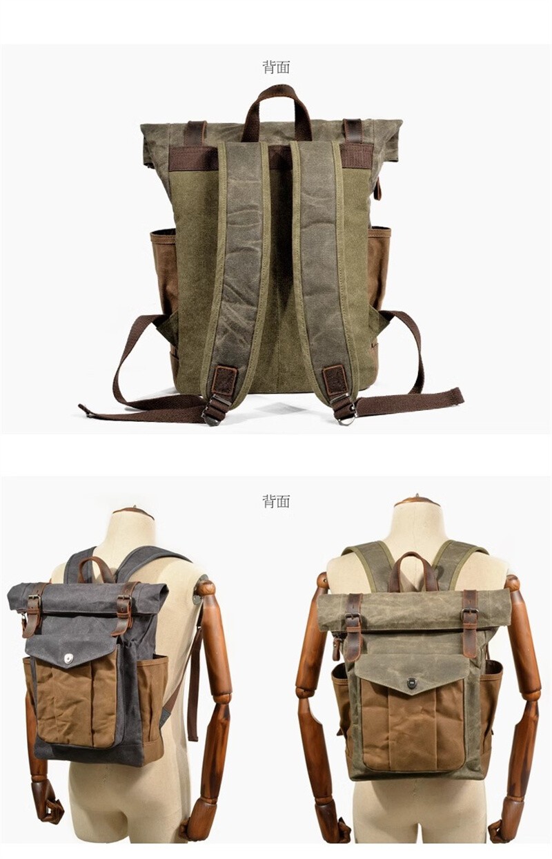 Men Retro Oil Wax Canvas Backpack Shoulder Bag Leisure Travel Knapsack