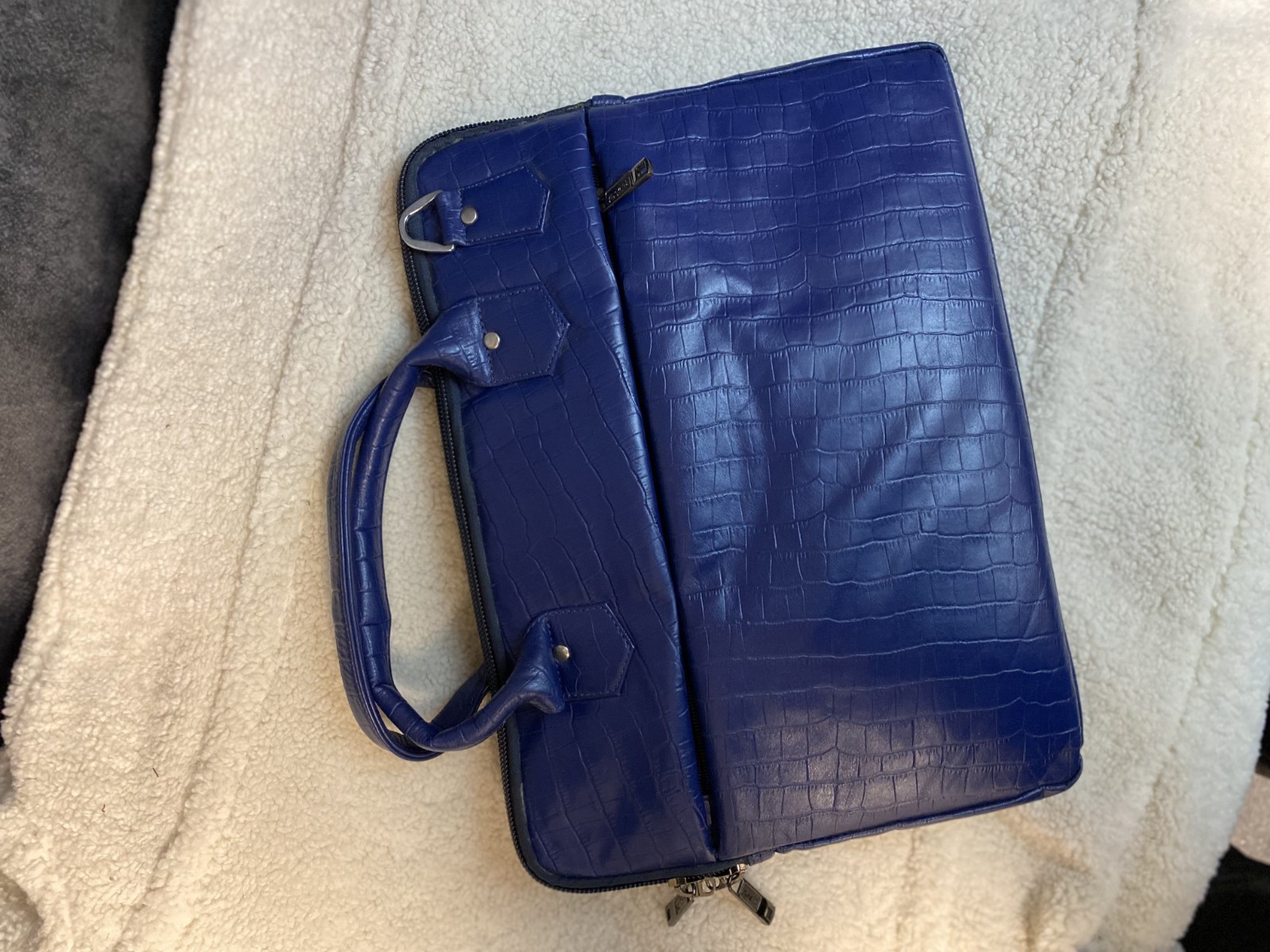 Blue Premium Leather Laptop Briefcase w/ Strap Business Bag Messenger
