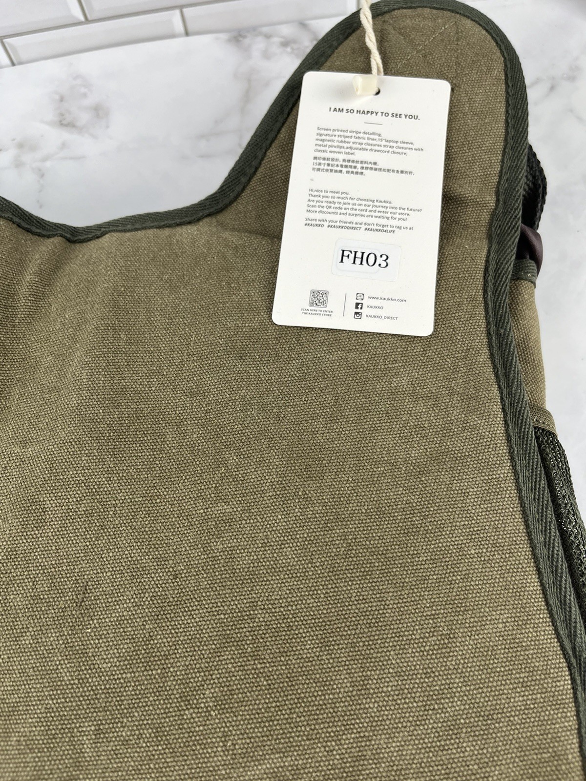 Kaukko Men’s Vintage Canvas Shoulder Messenger Bag Leather Patchwork Armygreen