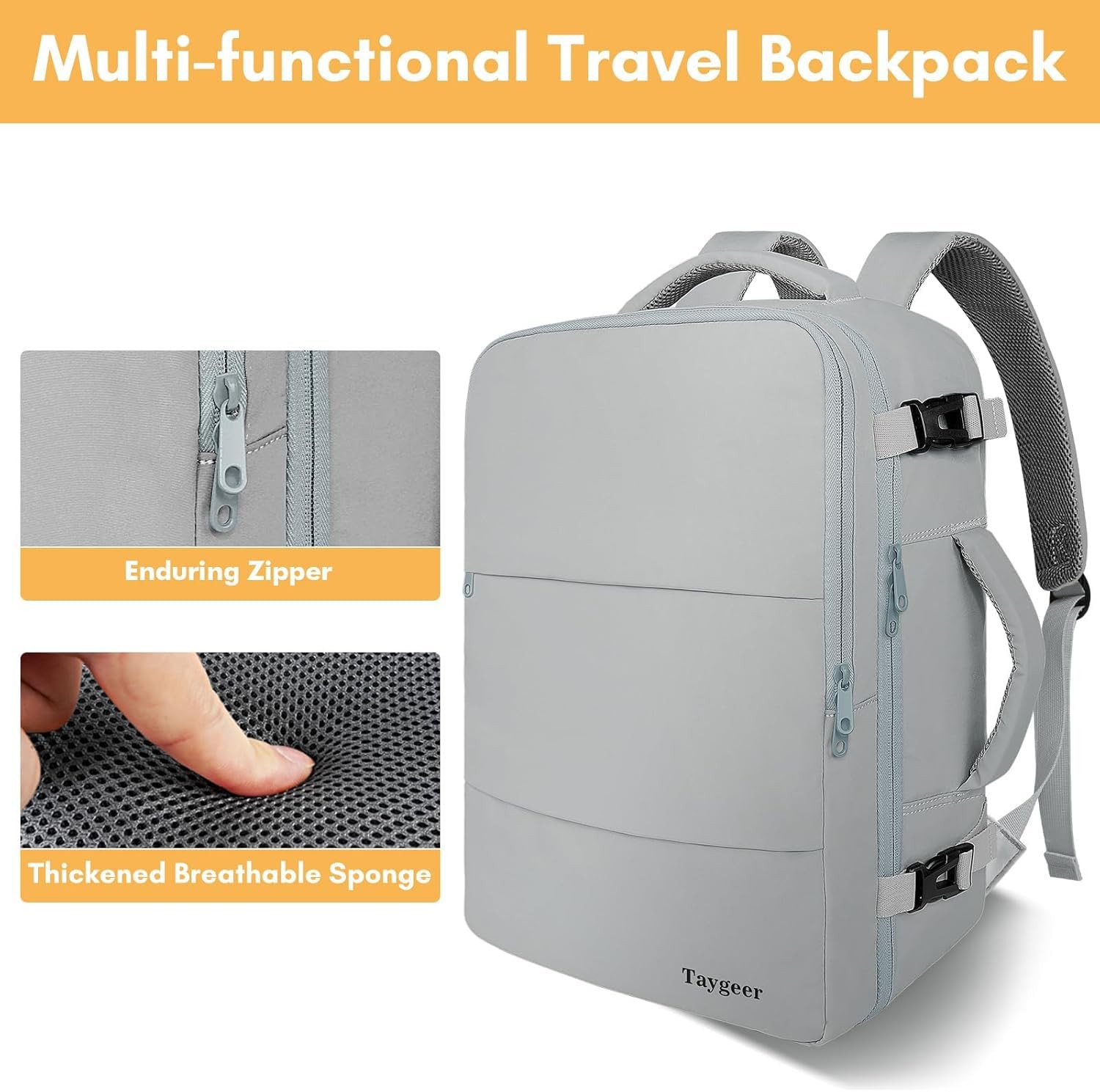Grey Womens Travel Backpack, 15.6in Laptop Carry On Bag