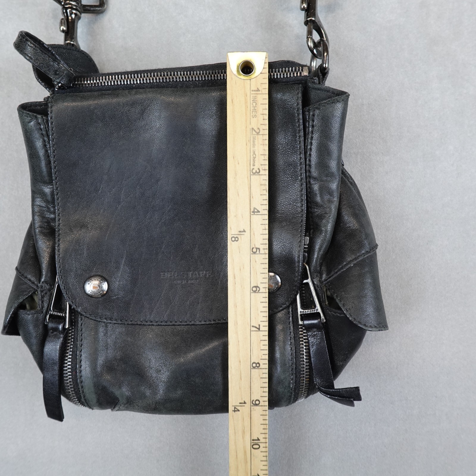 Belstaff Leather Messenger Shoulder Bag Black Utility Crossbody Malenotti