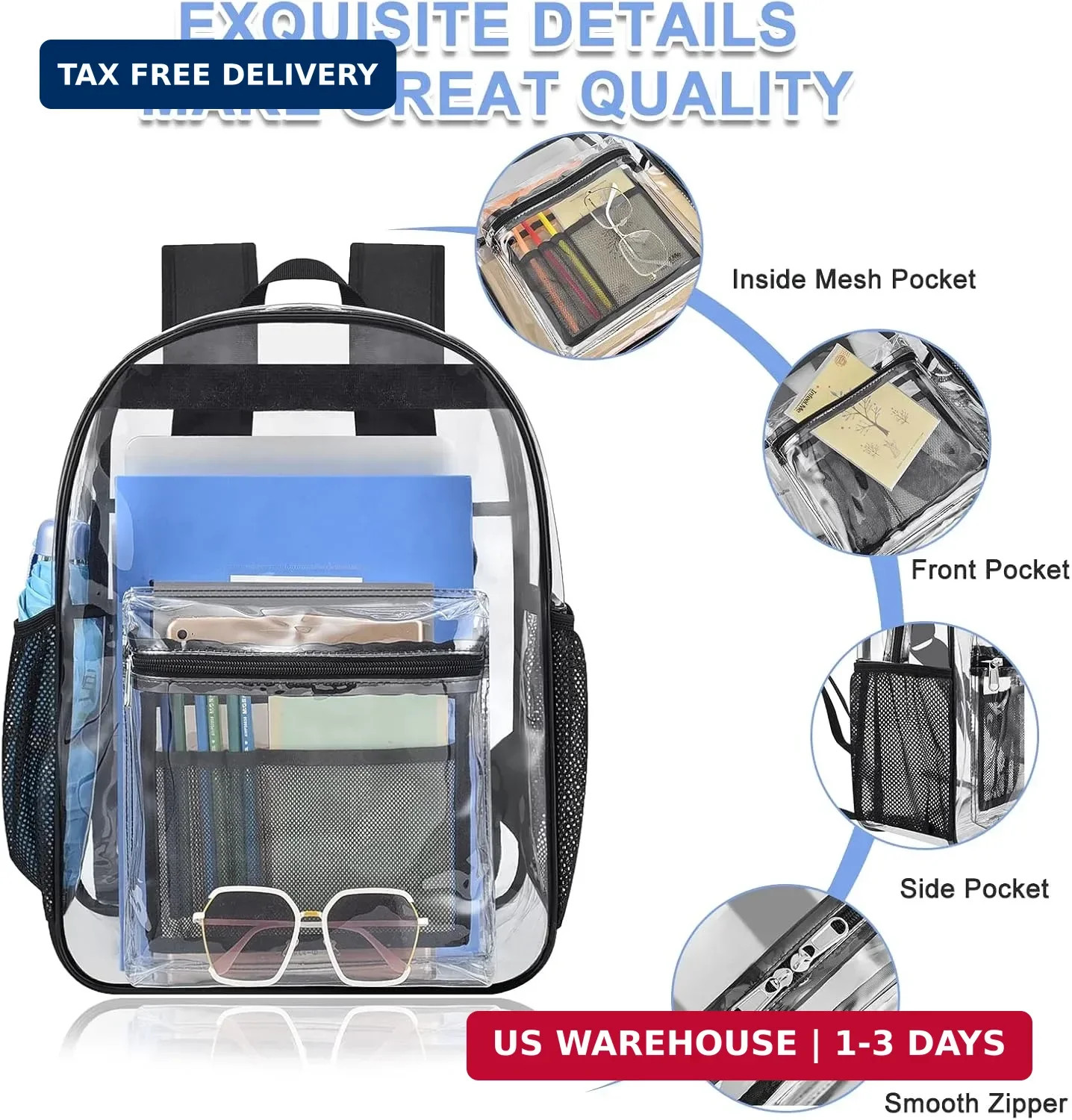 Clear Backpack, Heavy Duty PVC Transparent Backpack, Clear Book Bag,See Through