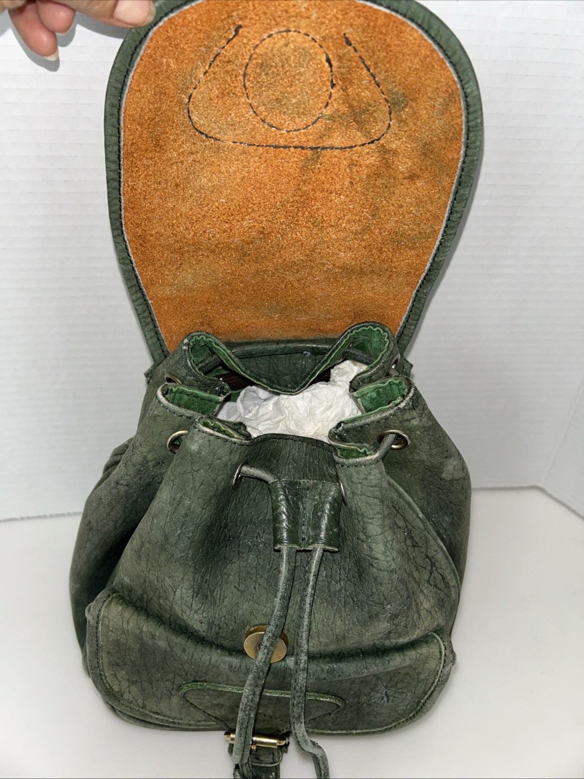 HENRY UK Unisex Drawstring Backpack Genuine Leather Color Green