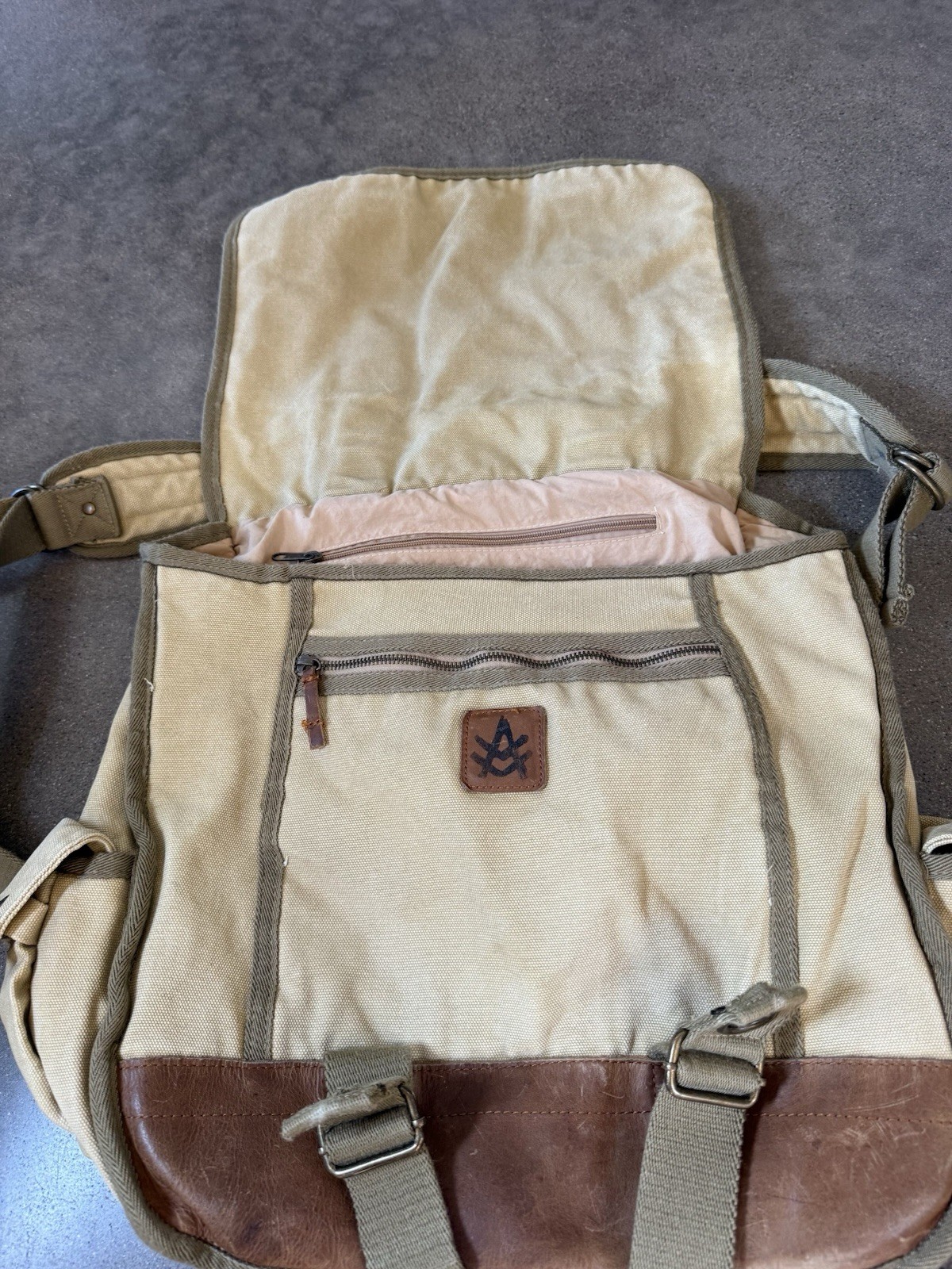 A. Kurtz Maplewood Courier Backpack Cotton Canvas Military Rucksack Leather Trim