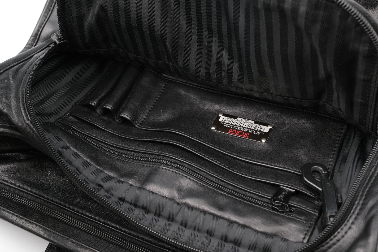 TUMI Alpha Black Leather Laptop Business Commuter Bag 9601D3