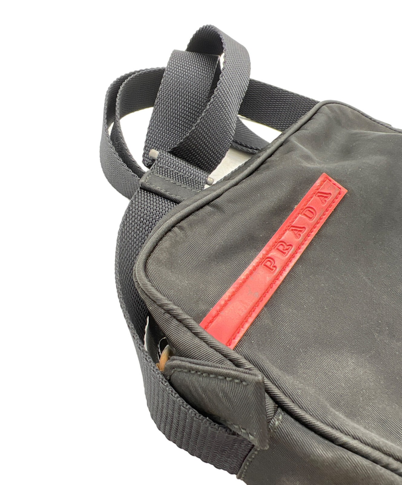 PRADA Mens Black Small Shoulder Bag Adjustable Strap 80 to 150cm W17 H18cm Auth
