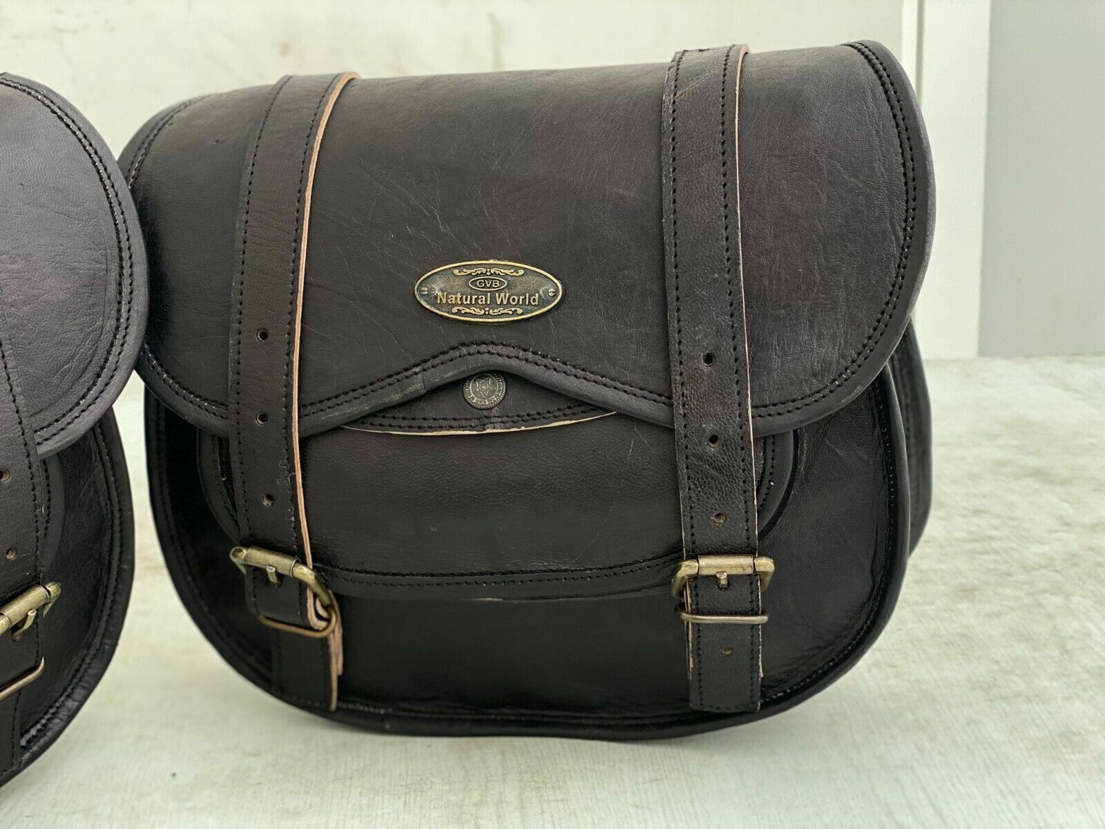 Bag Left Right Side leather Black Luggage Bag New (2 Pcs) Real Motorcycle Saddle