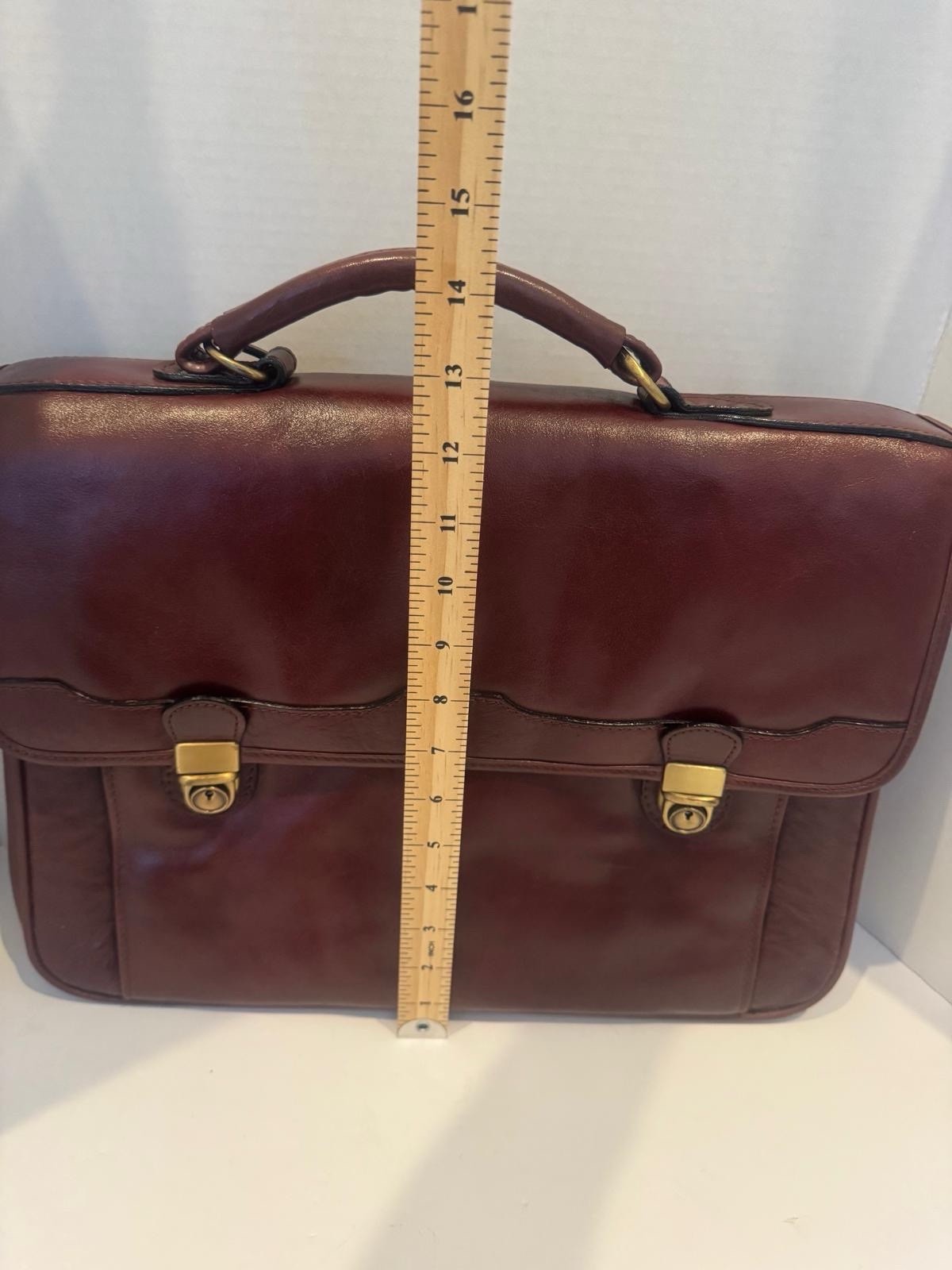 Vintage Burgundy Full‑Grain Leather Briefcase — Brass Hardware