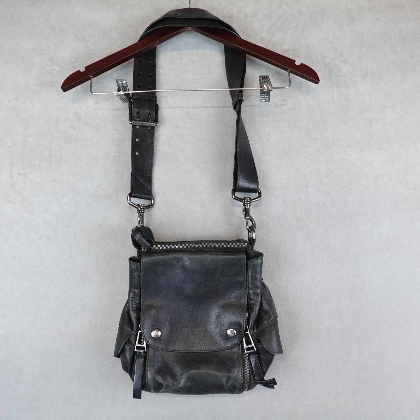 Belstaff Leather Messenger Shoulder Bag Black Utility Crossbody Malenotti