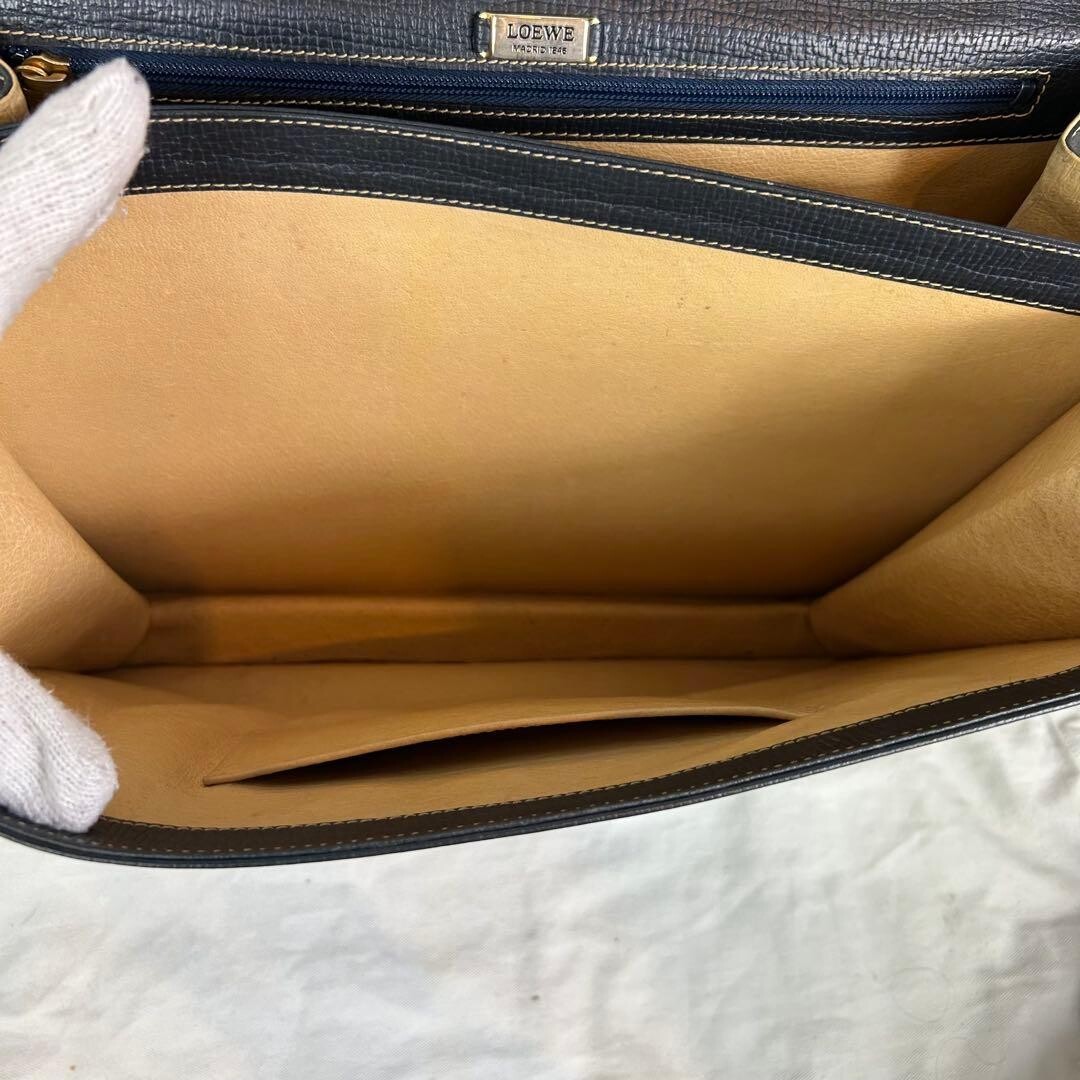 LOEWE Barcelona Leather Business Handbag Top Handle Dark Green Womens 37cm