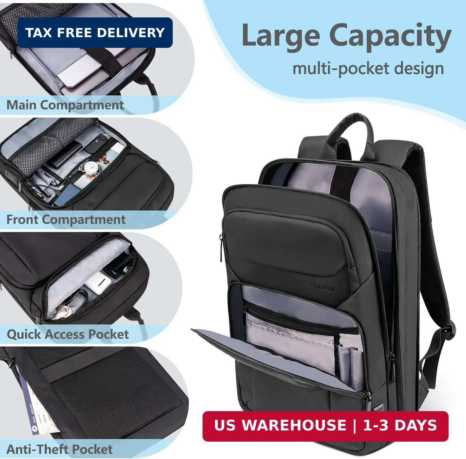 Backpack for Men Slim & Expandable Travel Laptop Backpack with USB Charging Port