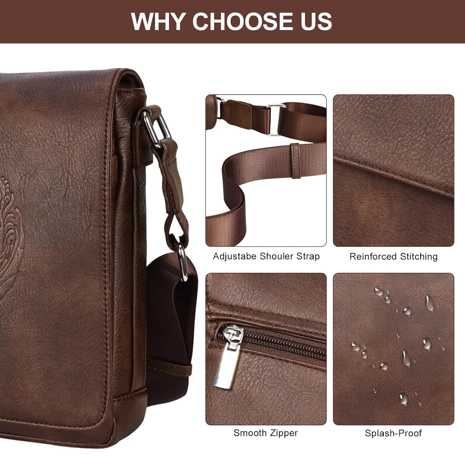 Vegan Leather Men’s Crossbody Bag Shoulder Purse Sling Satchel for Men Small