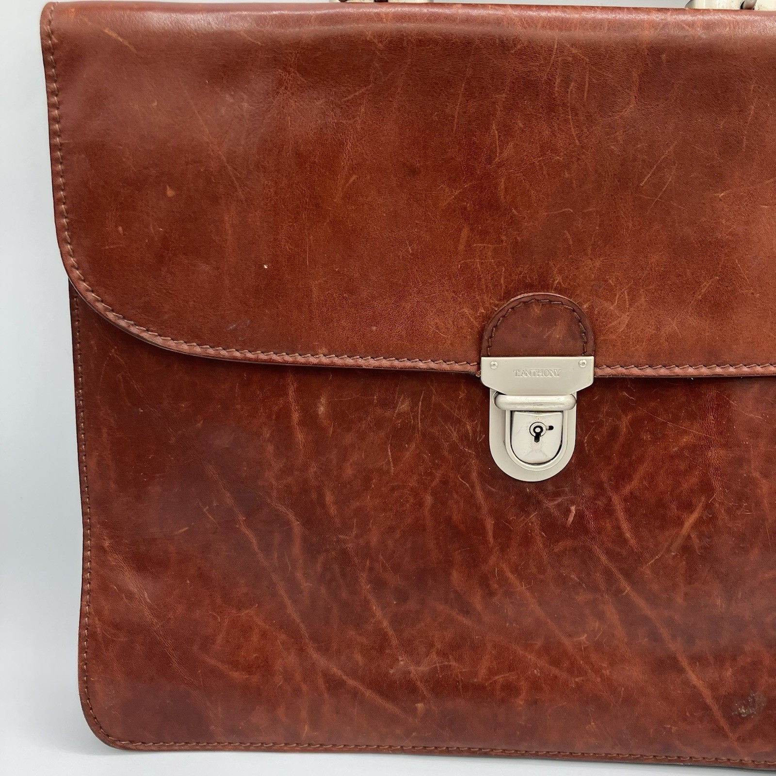 Vintage T Anthony Soft Flap Briefcase Italy Brown Leather Handle Pockets