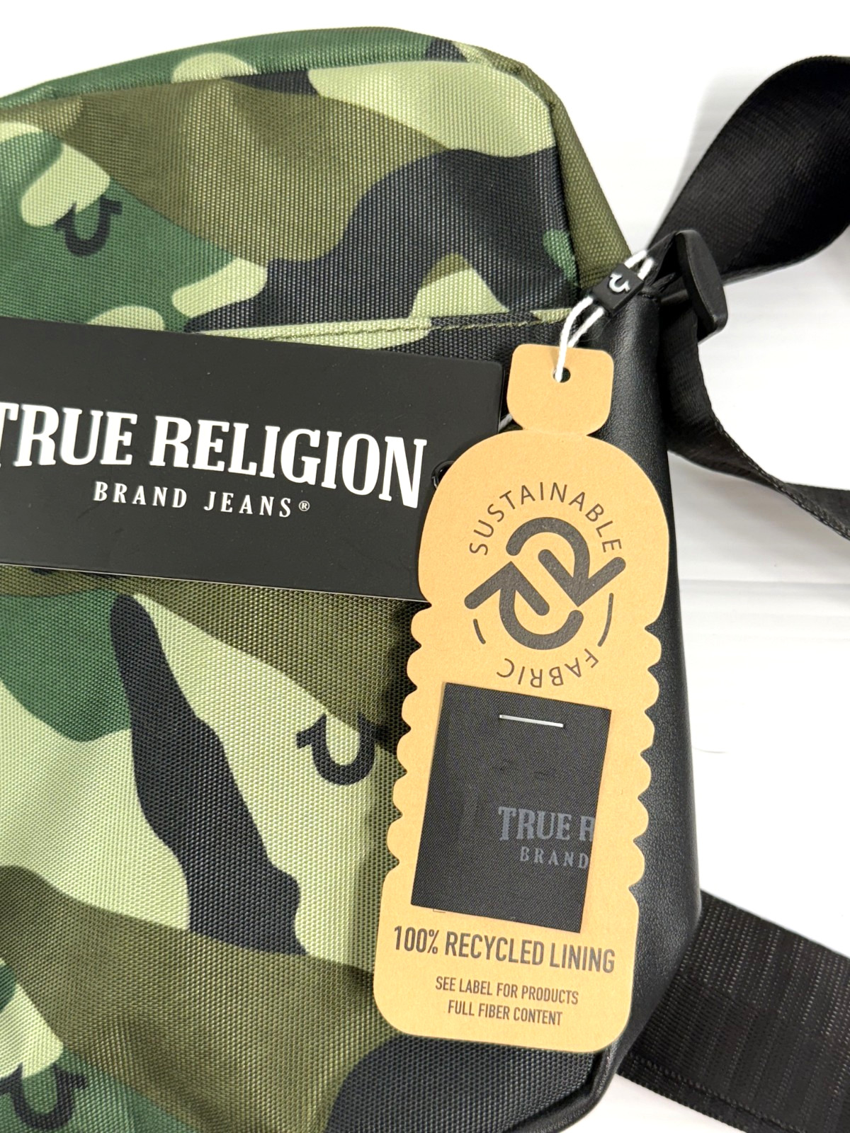 True Religion Nylon Sling Bag Adjustable Strap Camouflage