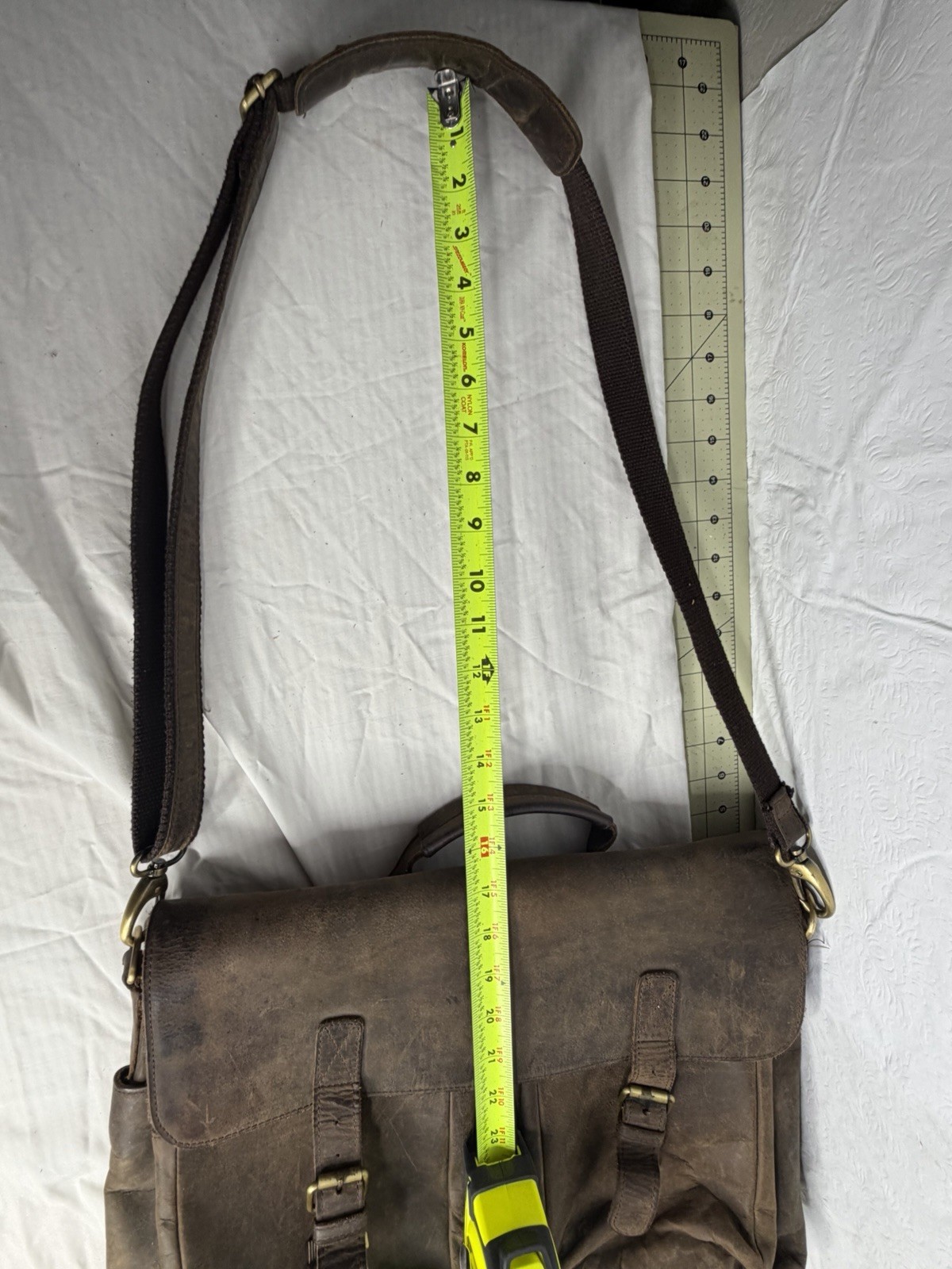 Komalc Full Grain Brown Distressed Leather Messenger Bag Computer Organizer