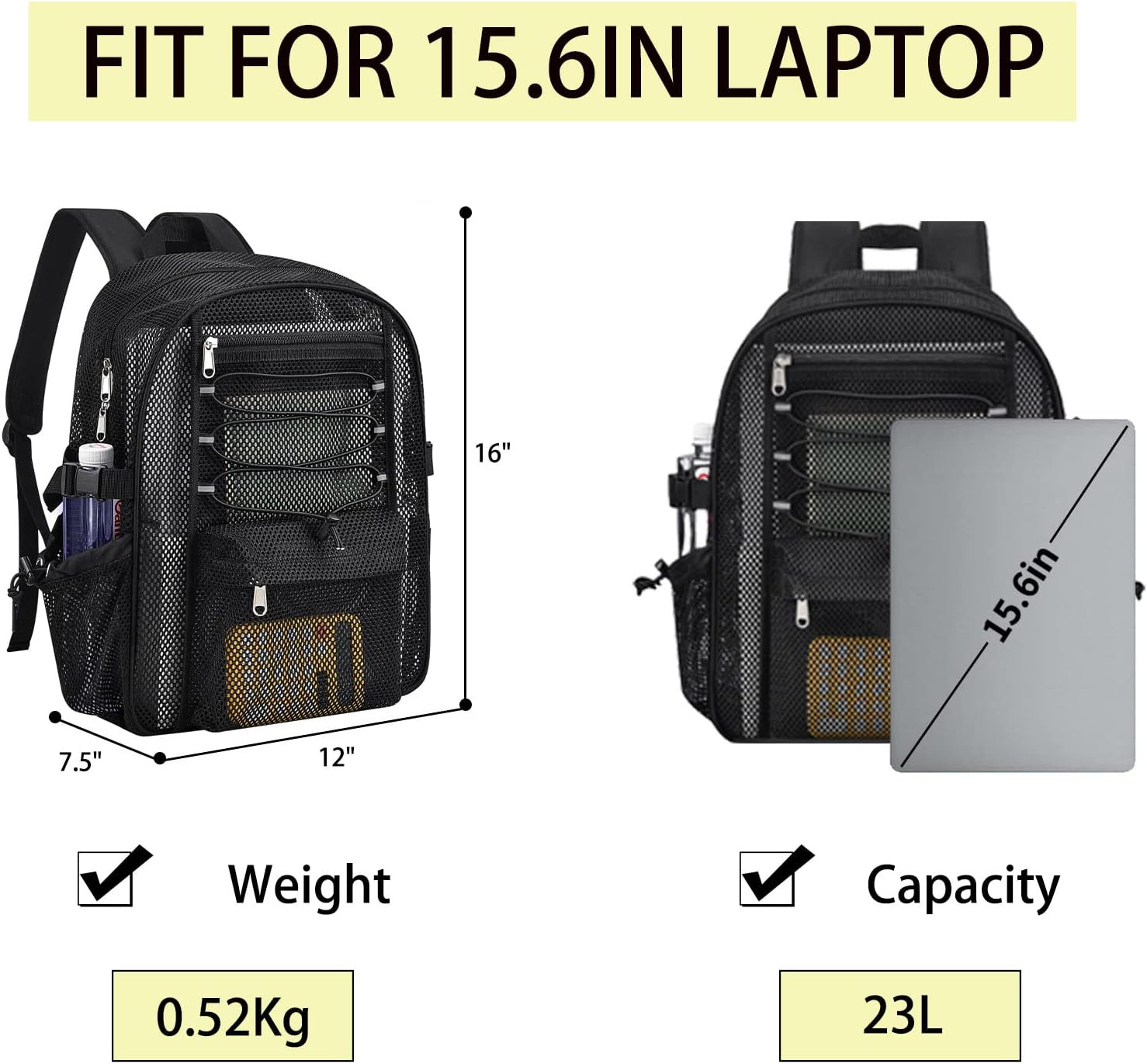 Mesh Backpack Heavy Duty for School, 23L Mesh Bookbag for Adults, See