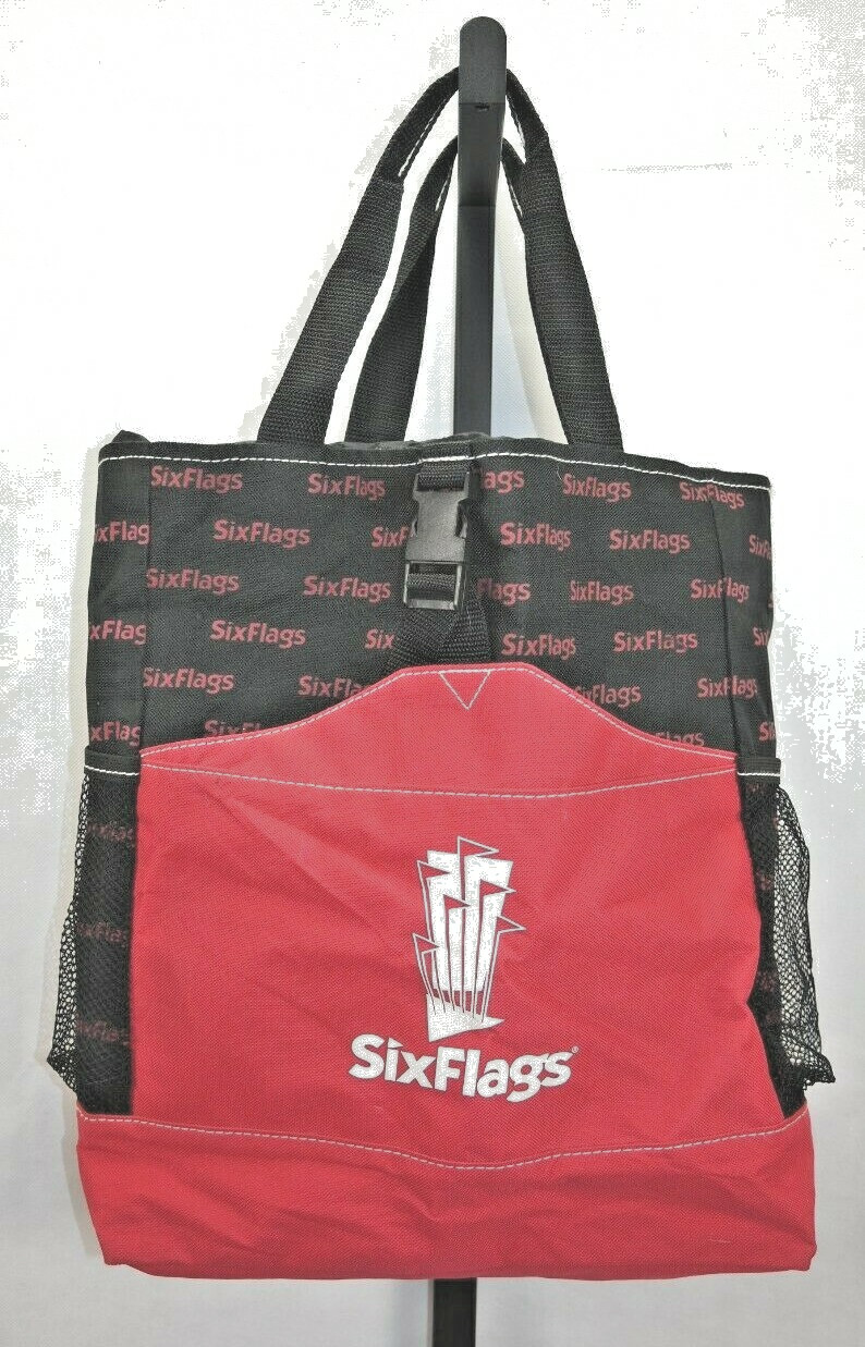 Vintage Six Flags Red & Black Tote Bag / Backpack Approximately 17″ X 14″
