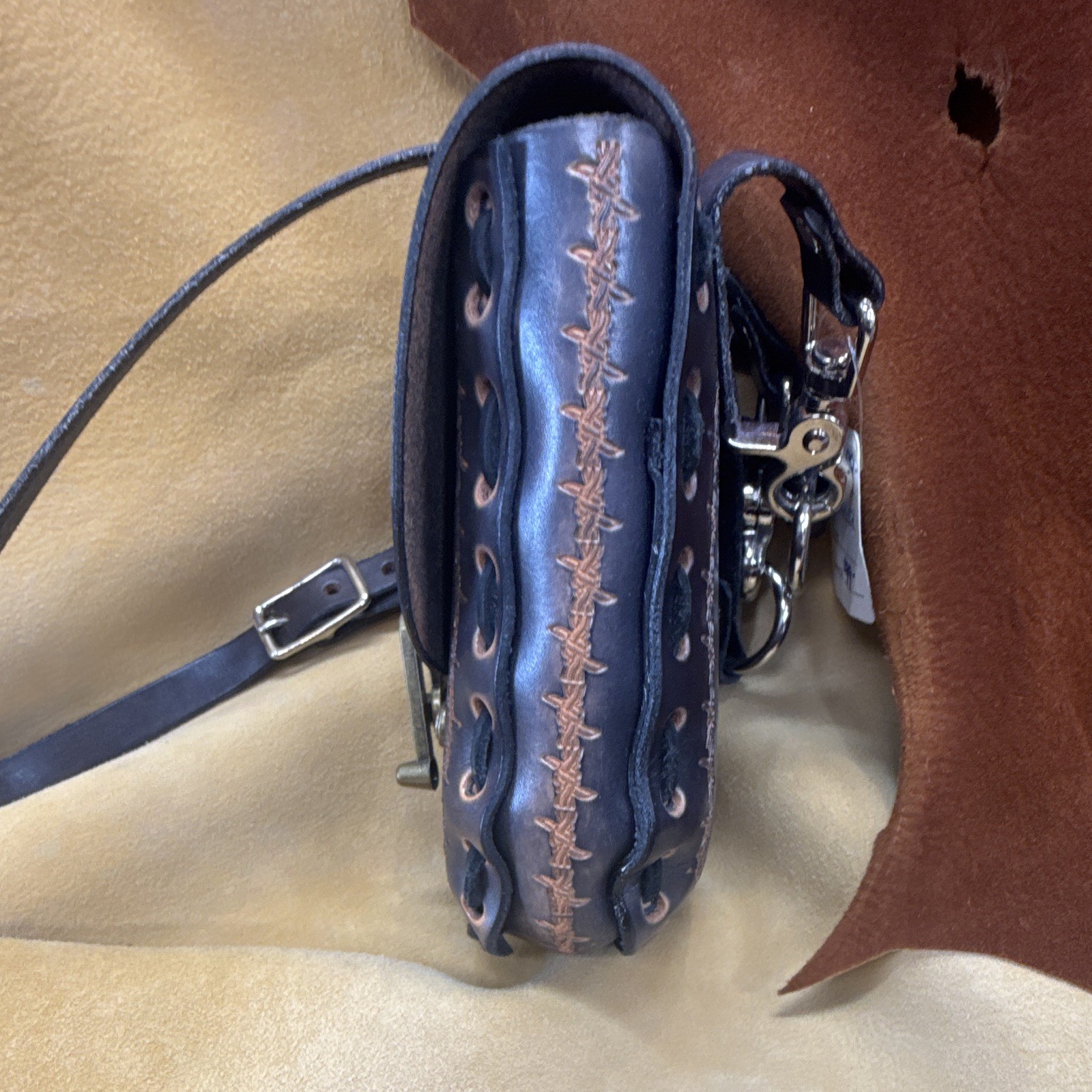 Black Handmade Skull Crossbody Bag Buckle Closure Adjustable Strap Small