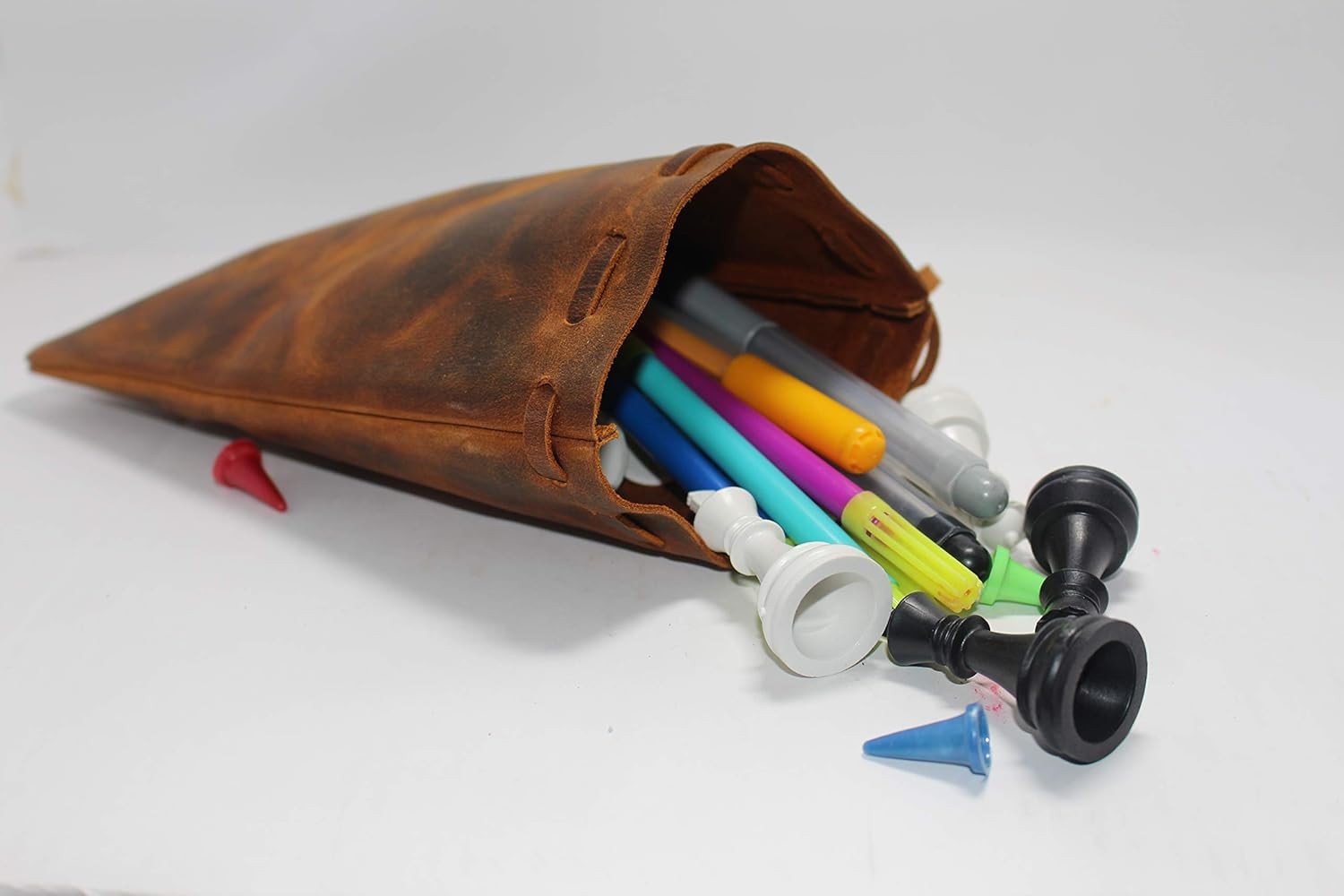 Leather Drawstring Pouch multipurpose Medieval 12 cm x 7.5 cm, Vintage Brown