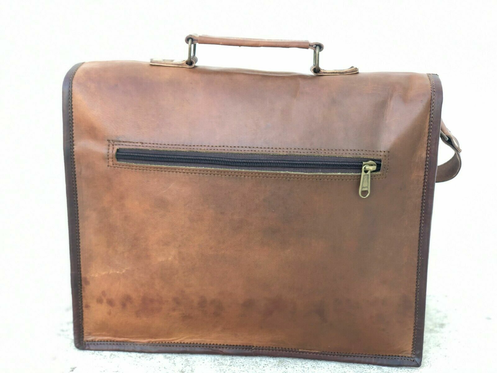 18″ Men’s Camel Handmade Leather Vintage Messenger Shoulder Laptop Bag Briefcase