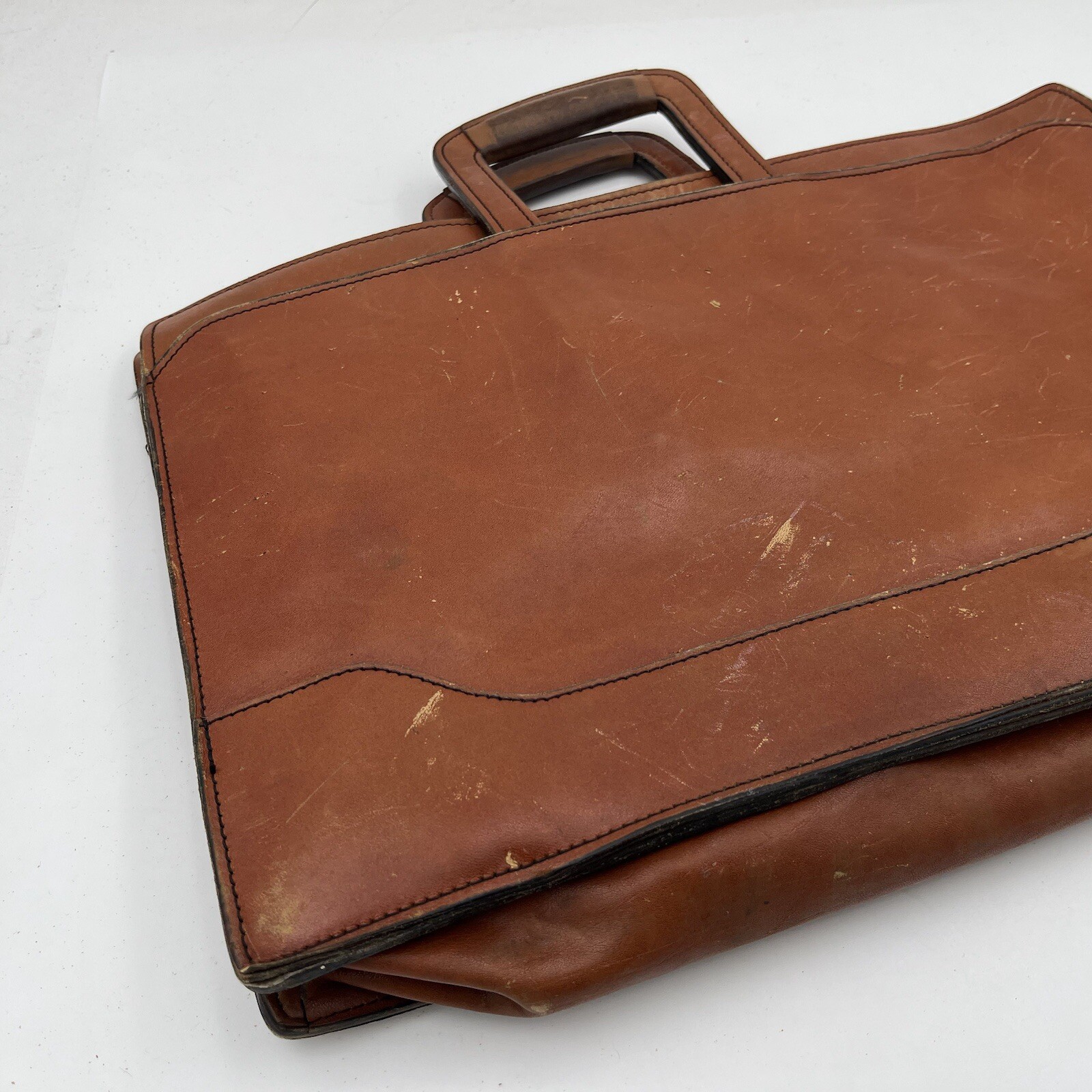 Vintage Schlesinger Brothers Briefcase Casesetter Slim Portfolio Brown Leather