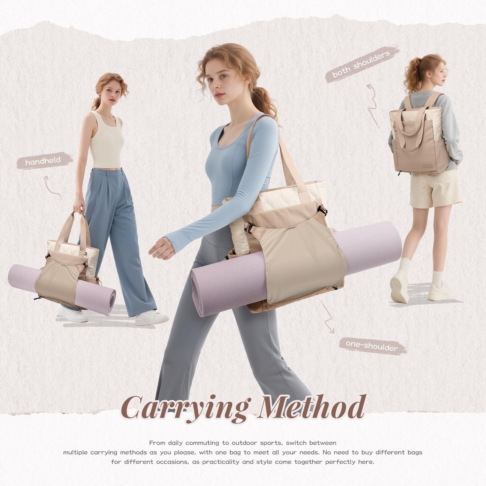 3-in-1 Laptop Tote Backpack for 15.6″ Quilted Work Gym Bag with Yoga Mat Carr…