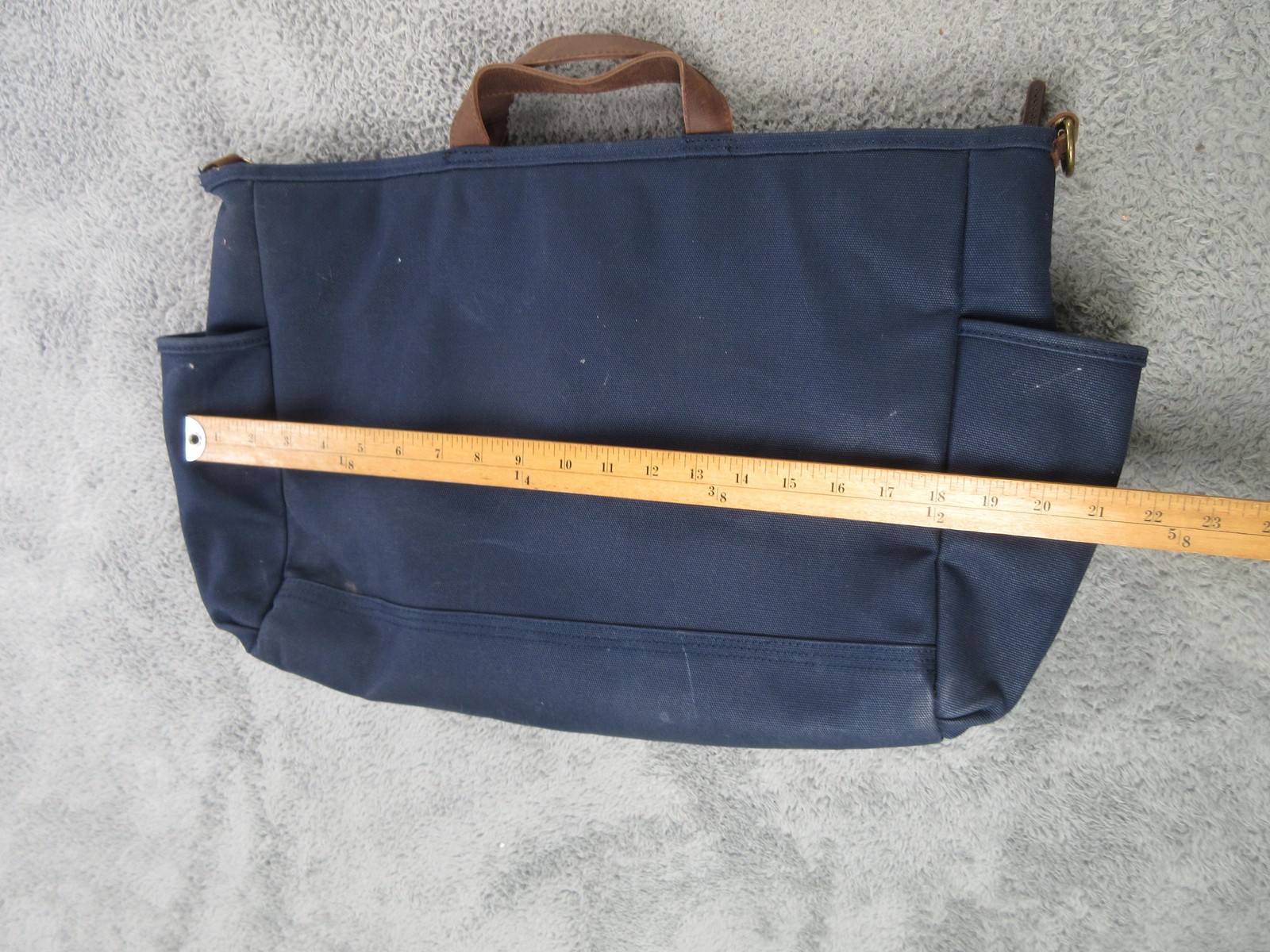 L.L. Bean Briefcase Bag Mens Medium Blue Canvas Leather Handles Laptop Work