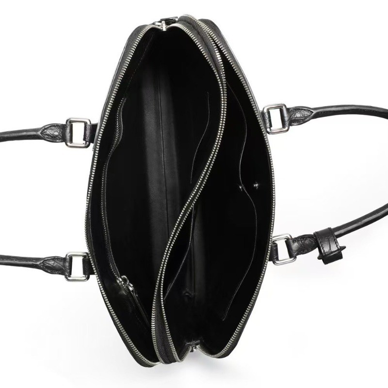 Handcrafted Genuine Croco Belly Skin Black Handbag, Men Crossbody Shoulder Bag